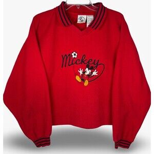 Vintage 90's Mickey & Co Disney Embroidered Mickey Mouse Soccer Red Sweatshirt L